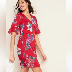 Mini Wrap Bell Sleeve Floral Dress